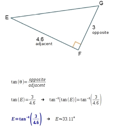 Which equation could be used to find m∠E in EFG? m∠E = cos–1 m∠E = cos ...