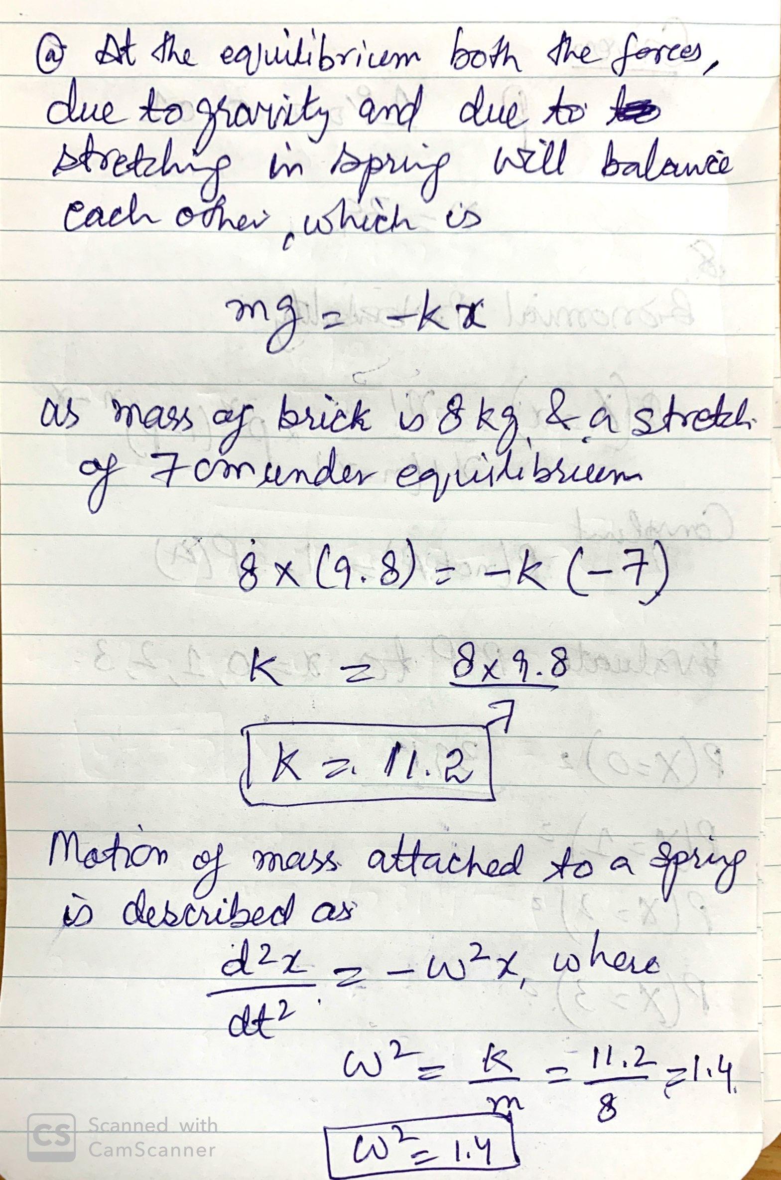 1 Point A Brick Of Mass 8 Kg Hangs From The End Of A Spring When The Brick Is At Rest The Spring Is Stretched By 7 Cm The S