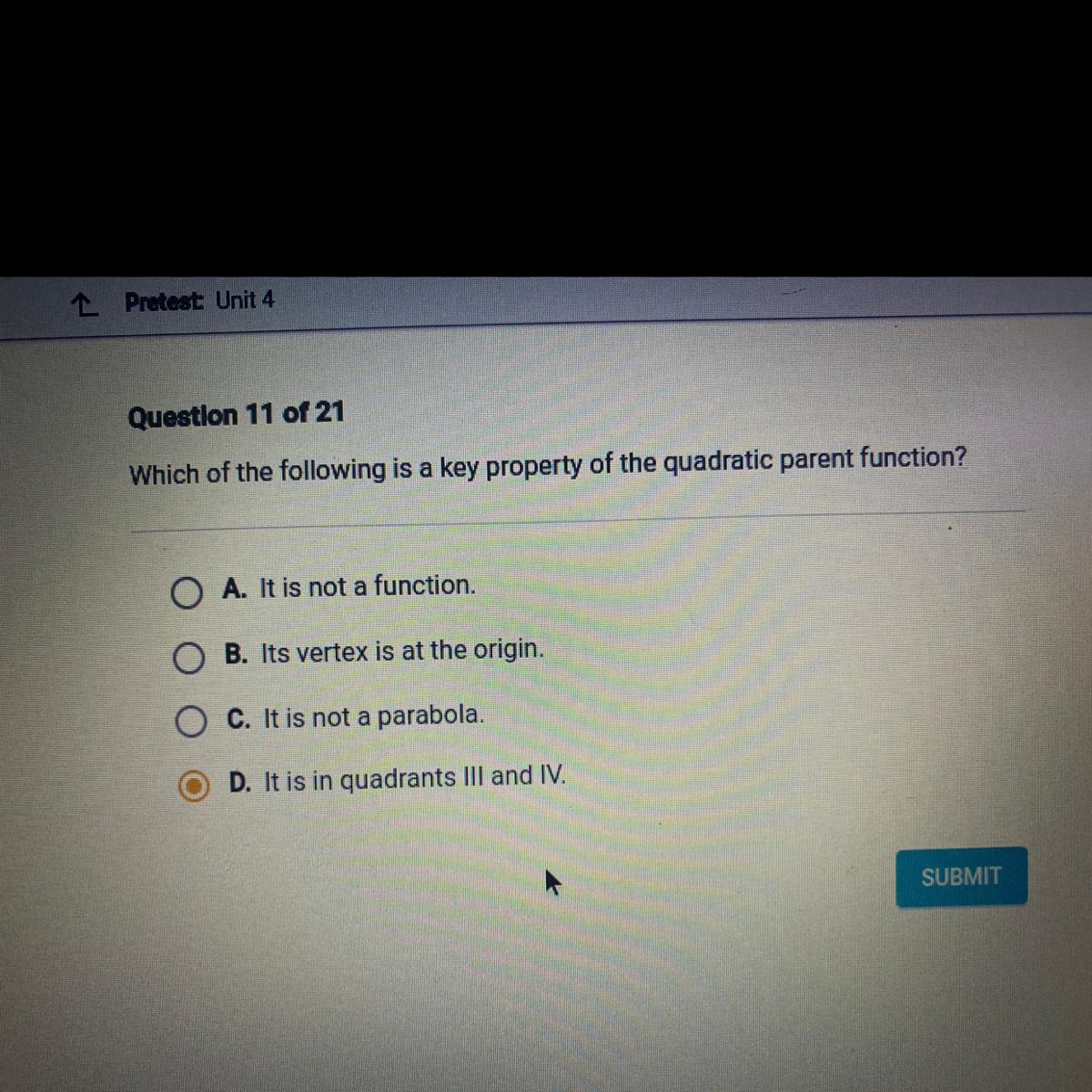 which-of-the-following-is-a-key-property-of-the-quadratic-parent-function