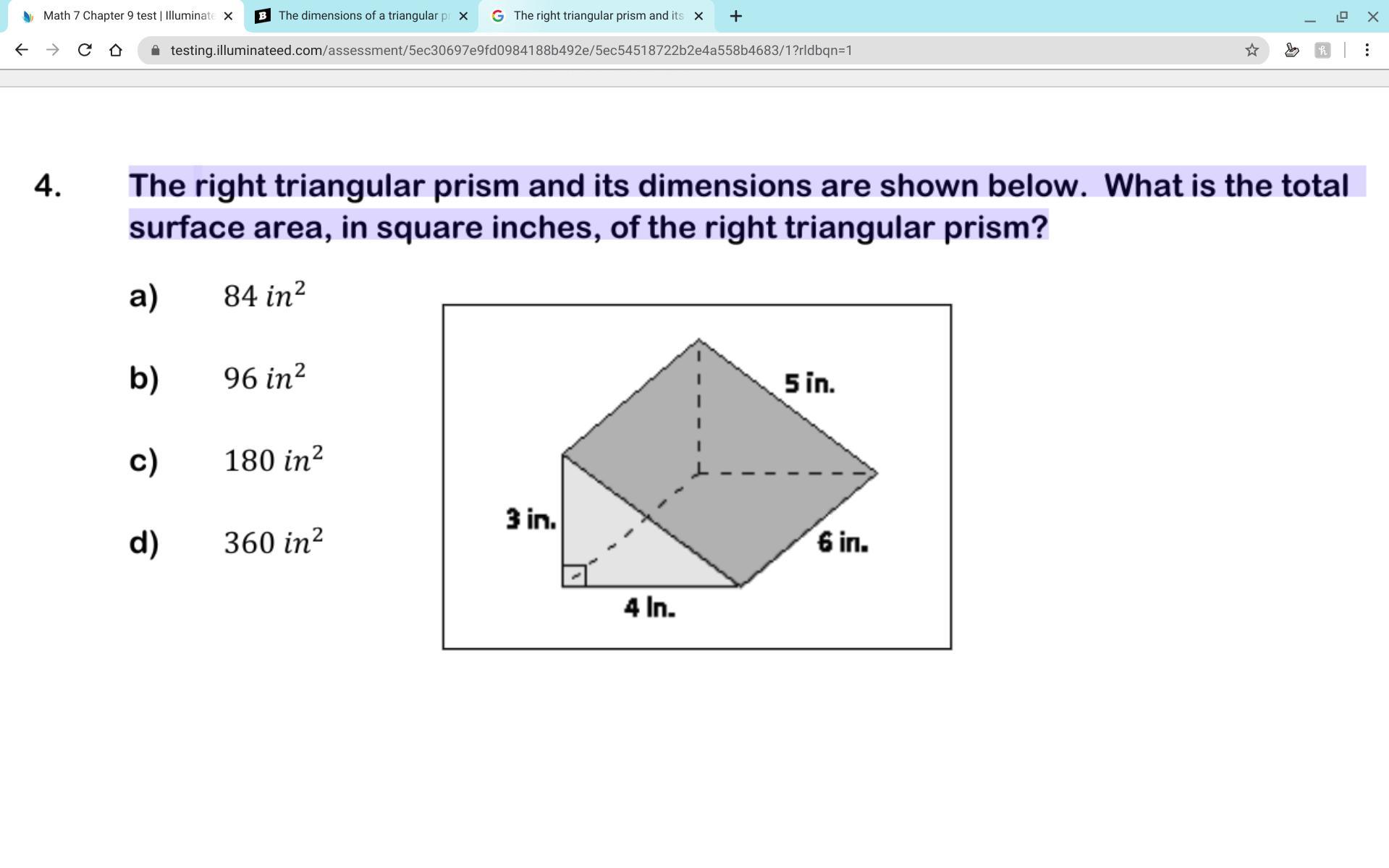 The right triangular prism and its dimensions are shown below