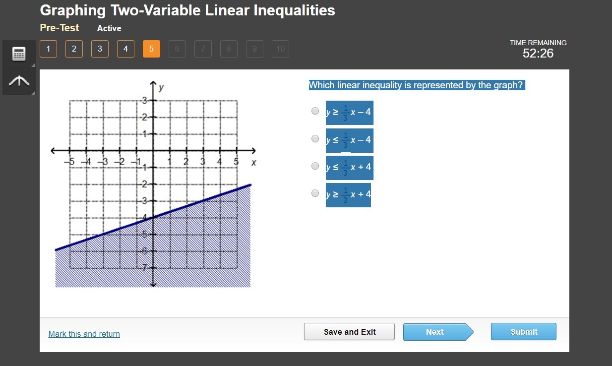 Which Linear Inequality Is Represented By The Graph Y 1 3x 4 Y 1 3x 4 Y 1 3x 4 Y 1 3x 4