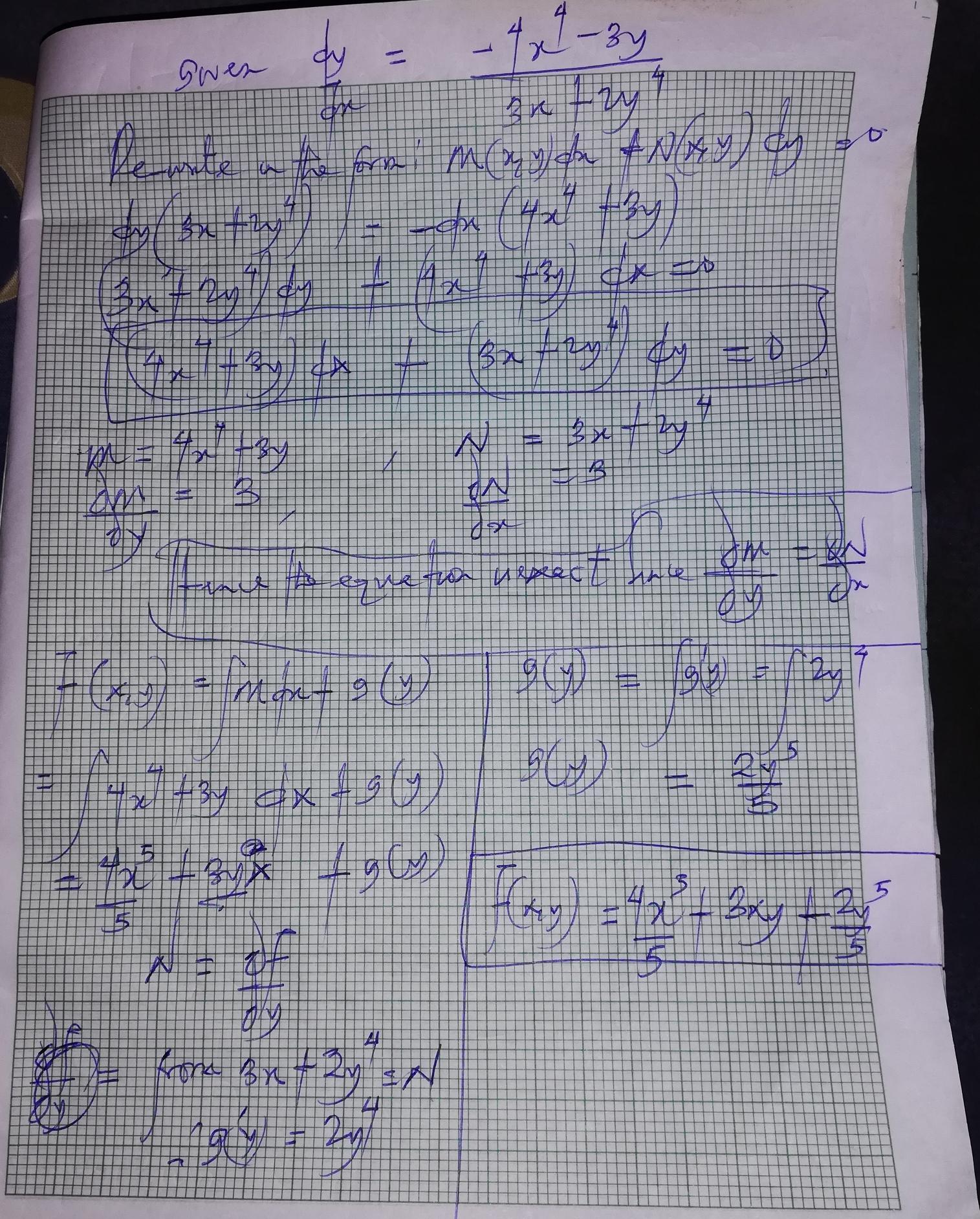 If It Is Exact Find A Function F X Y Whose Differential Df X Y Gives The Differential Equation That Is Level Curves F X Y