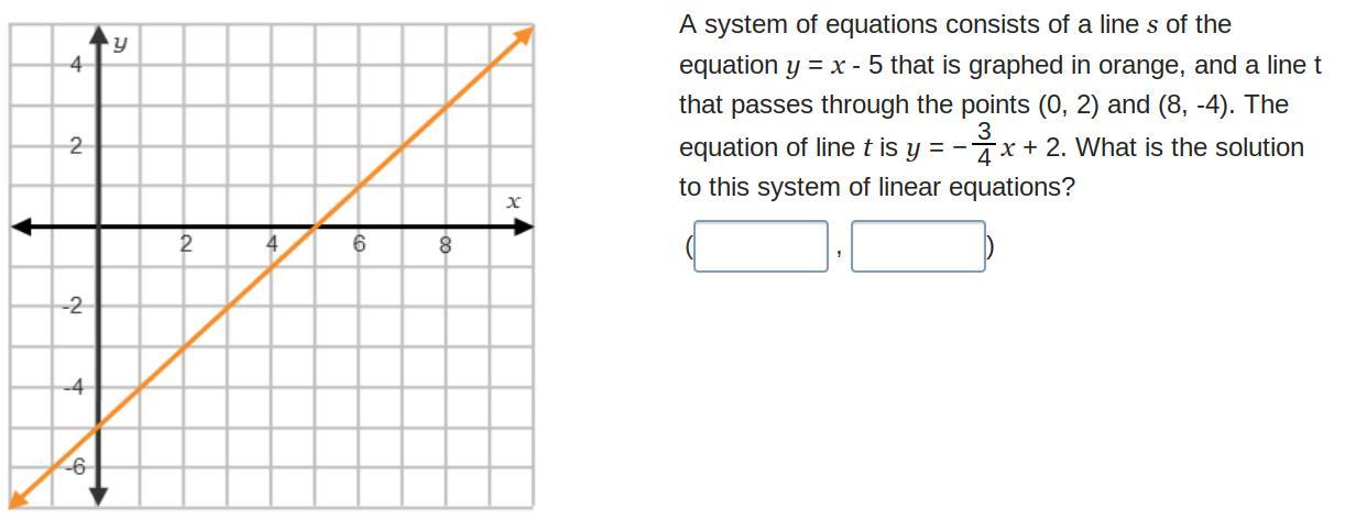 A system of equations consists of a line s of the equation y = x - 5 ...